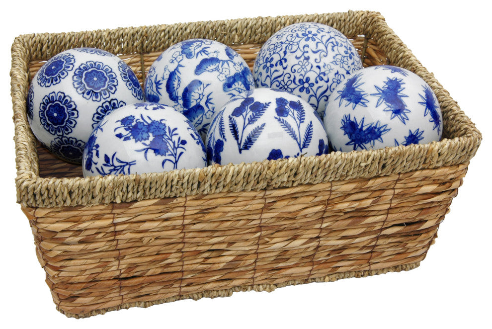 4" Blue and White Decorative Porcelain Ball Set