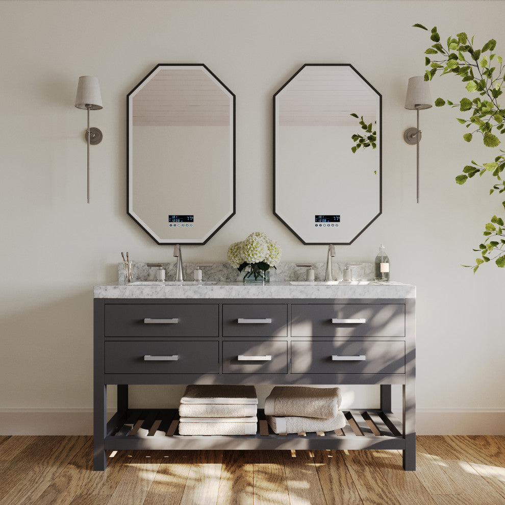 Elizabeth Bath Vanity, Sapphire Gray, 60", Brushed Nickel Hardware, No Mirror