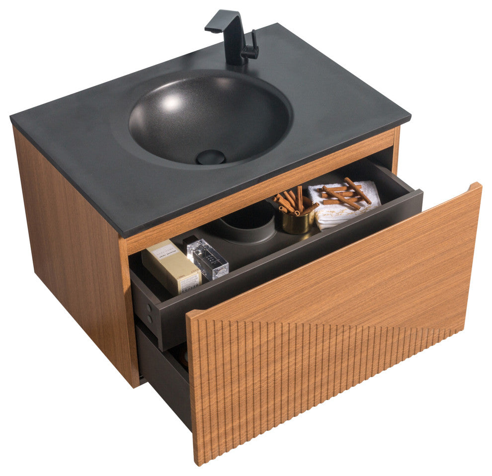 Simon  Wall Mount Vanity With Integrated black Sink, 30"