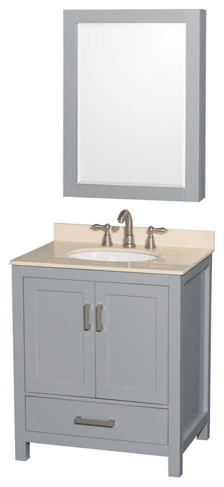 Wyndham WCS141430SGYIVUNOMED Vanity in Gray with Ivory Marble Top and Round Sink