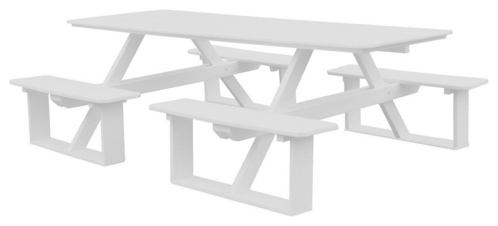 Poly Lumber Rectangle Walk-in Table, White, No Umbrella Hole
