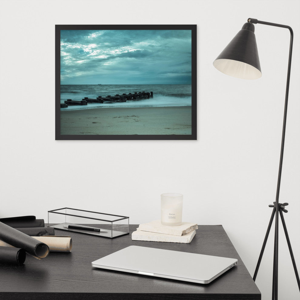 Blue Morning at Rehoboth Coastal Landscape Framed Photo Paper Wall Art Prints, Black, 16" X 20"