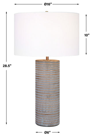 Rustic Chiseled Gray Brown Stripe Cylinder Table Lamp 29in Carved Ceramic Bronze