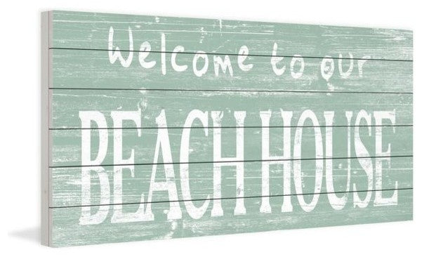 "Welcome to Our Beach II" Painting Print on White Wood, 60"x30"