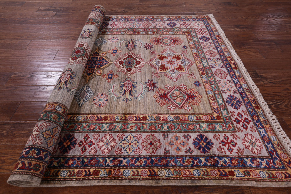 4' 11" X 6' 7" Super Kazak Geometric Hand-Knotted Wool Rug - Q12845