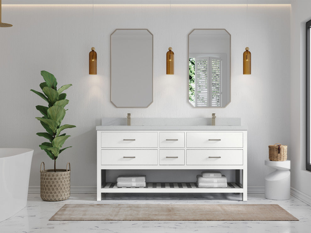 Parker 72 Double Sink Bath Vanity in White 2" Carrara Quartz