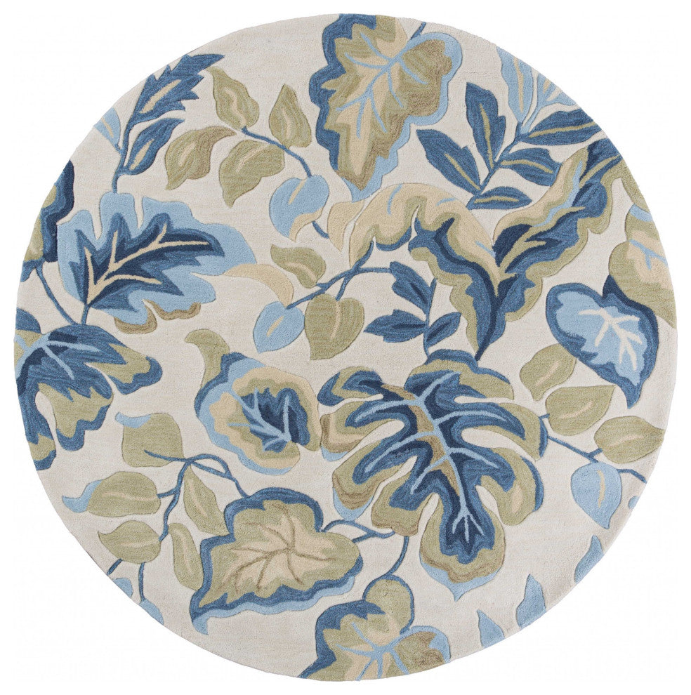 5'6" Round Polyester Ivory Area Rug