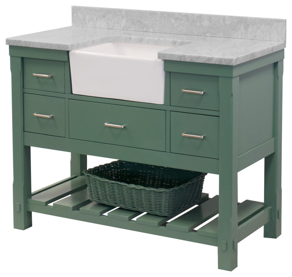 Charlotte 48" Bathroom Vanity, Sage Green, Carrara Marble