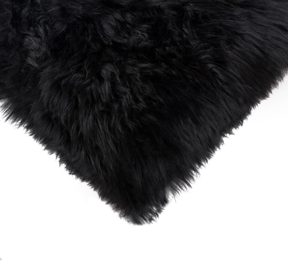 Natural 100% Sheepskin New Zealand Pillow, Black, 12"x20"