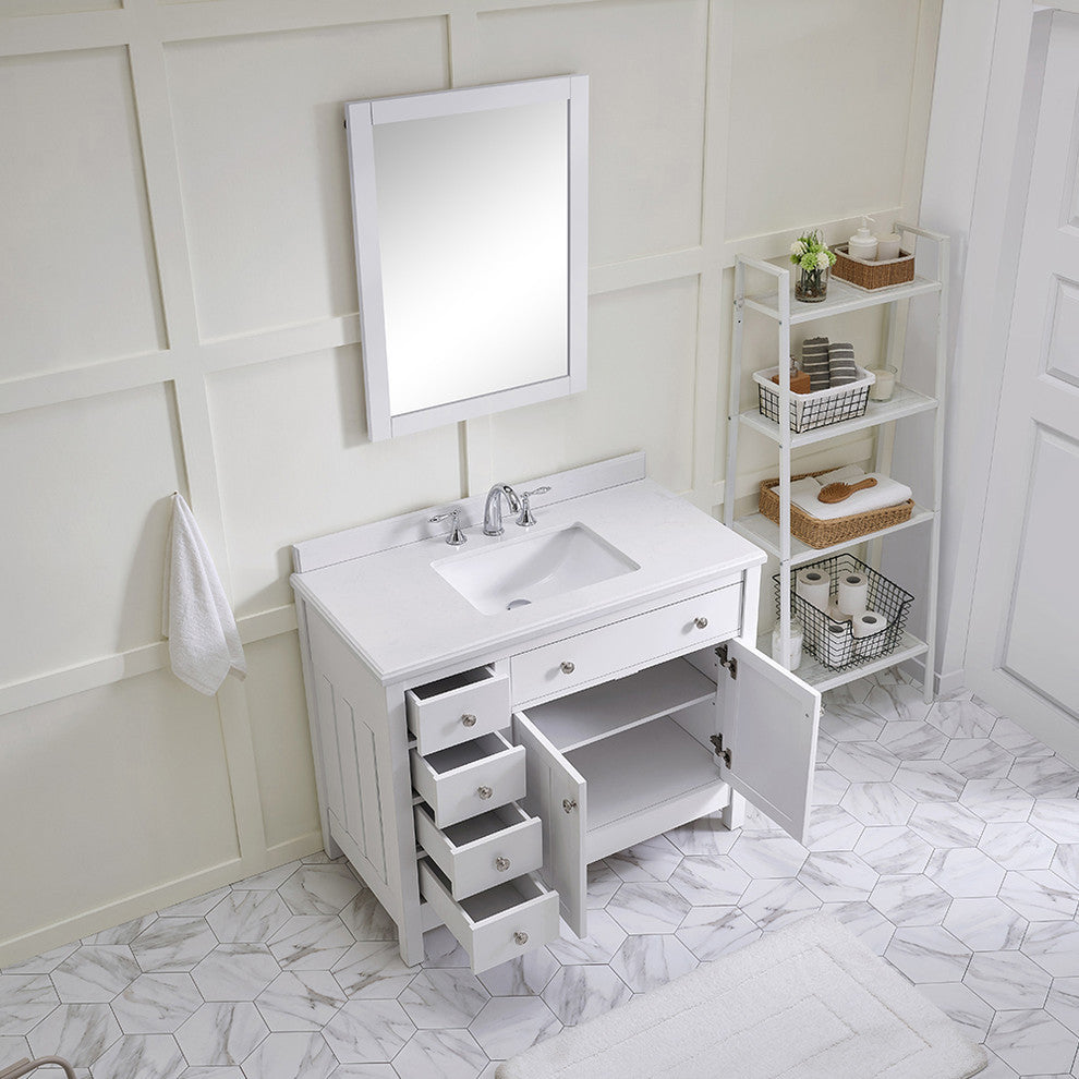 Newcastle Single Vanity, White, 42 in, Single Sink