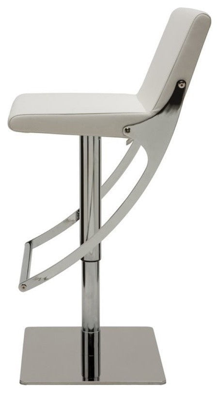Swing Adjustable Bar Stool, Modern Contemporary Barstool, Faux Leather, White