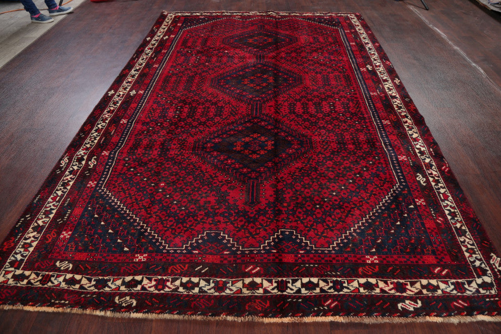 Consigned, Bordered Persian Tribal Handmade Oriental Vintage Area Rug, 7 X 10