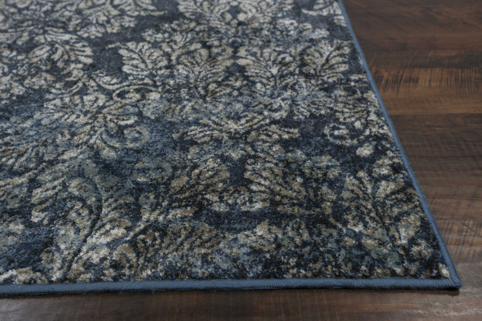 HomeRoots 5'x8' Slate Blue Machine Woven Damask Indoor Area Rug