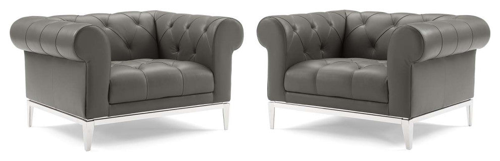 Idyll Tufted Upholstered Leather Armchair Set of 2 - Gray