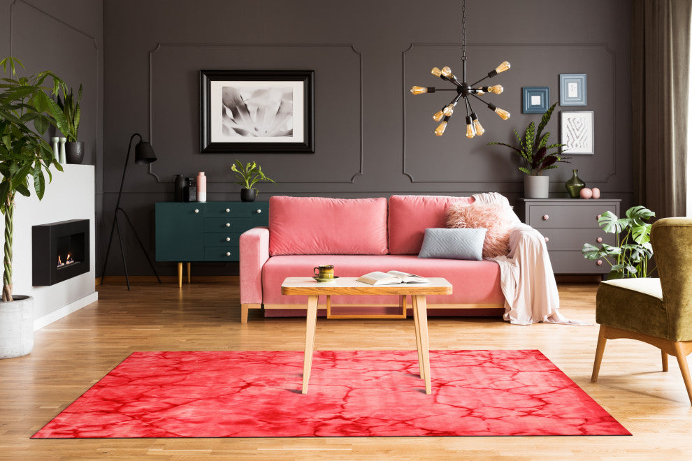 Handmade Wool Pink Contemporary Abstract Dip Dyed Rug, 5'x8'
