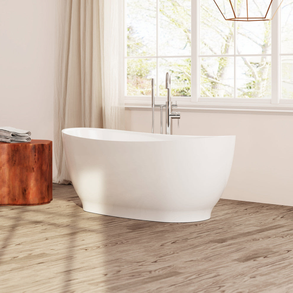 Perlato Vittoria Eco-Lapistone Freestanding Tub, White Satin, 59"