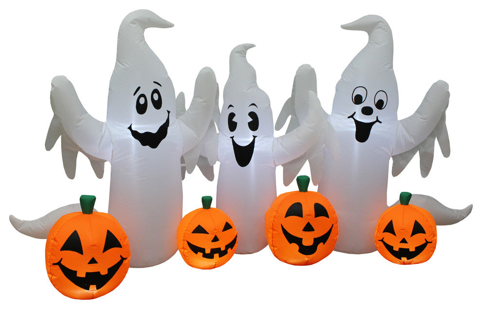 Halloween Inflatable Ghosts and Pumpkins Patch Yard Decoration, 6' Long