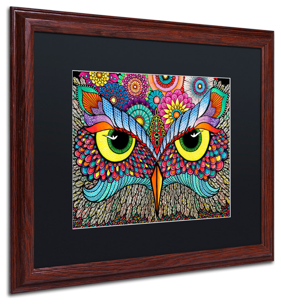 Hello Angel ''Owl Face'' Art, Wood Frame, Black Mat, 20x16