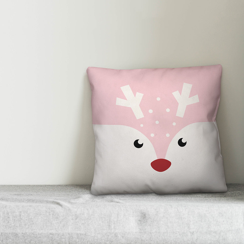 Pink Rudolph 16"x16" Throw Pillow Cover