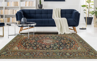 Fine Vintage Distressed Alecia Navy/Rust Rug, 7'3 x 10'4