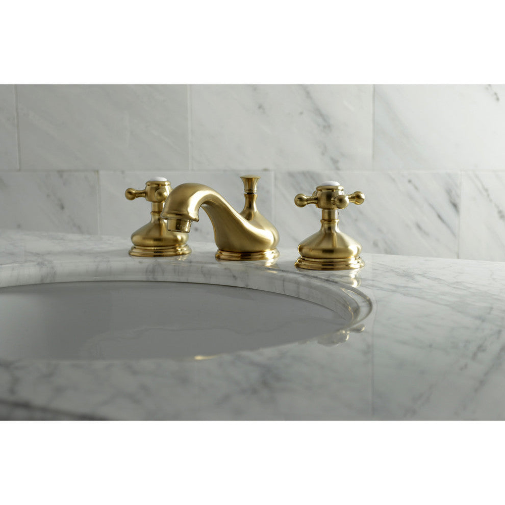 Kingston Brass Widespread Bathroom Faucet With Brass Pop-Up, Brushed Brass