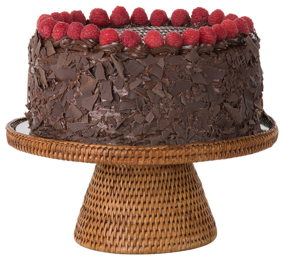 La Jolla Rattan Cake stand With Glass Top, Honey Brown