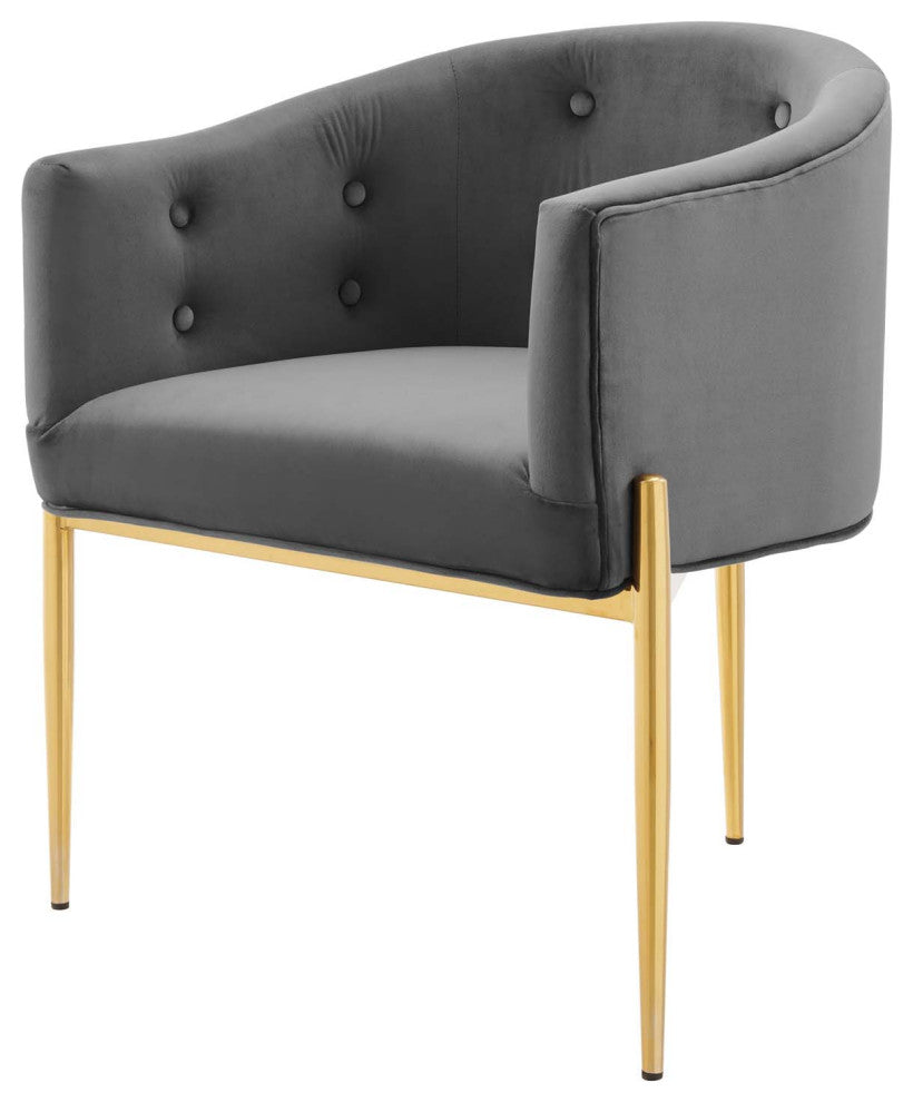Tufted Accent Chair, Set of 2, Velvet, Metal, Gray, Modern, Lounge