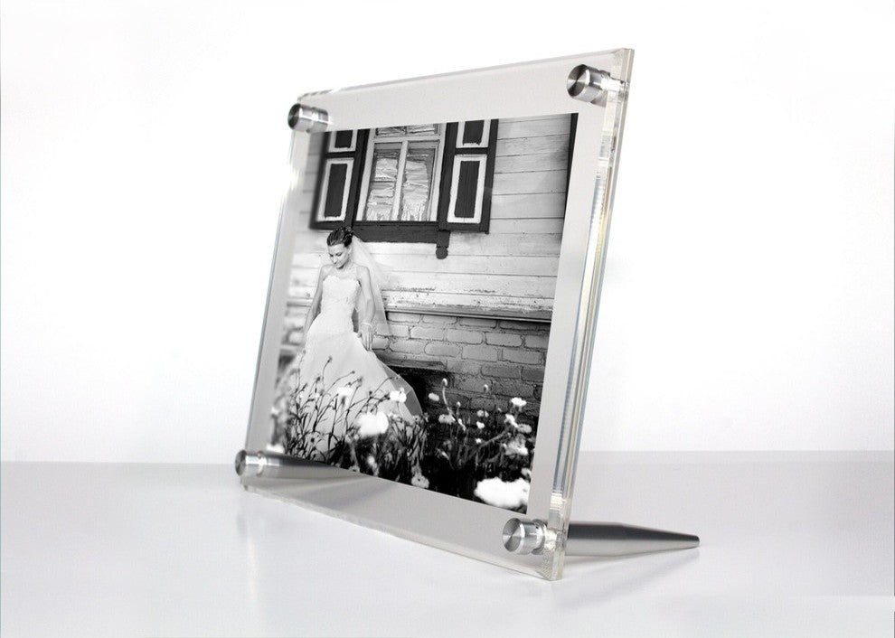 4x6" Clear UV Grade Acrylic Tabletop Floating Picture Frame  for Art and Photos, Silver Hardware