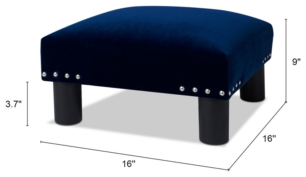 Jules 16" Square Footstool Accent Ottoman, Navy Blue Velvet