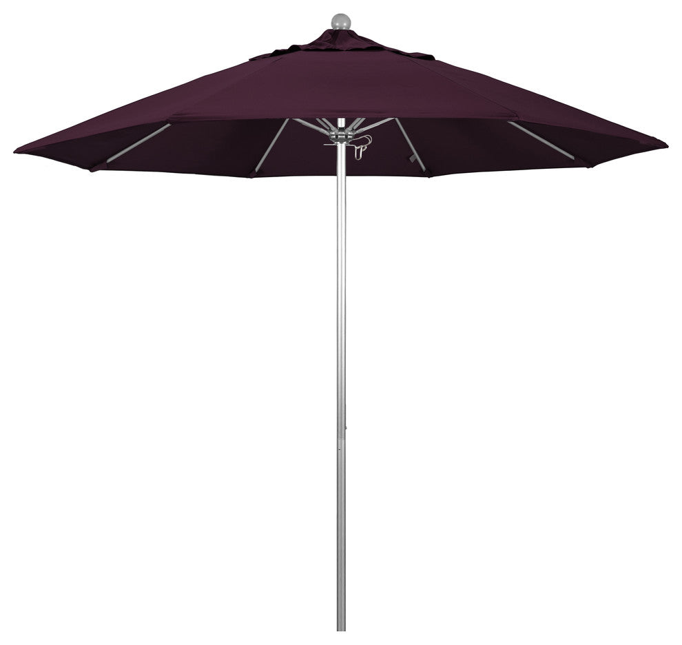 9' Silver Anodized Push Lift Fiberglass Rib Aluminum Umbrella, Pacifica, Purple