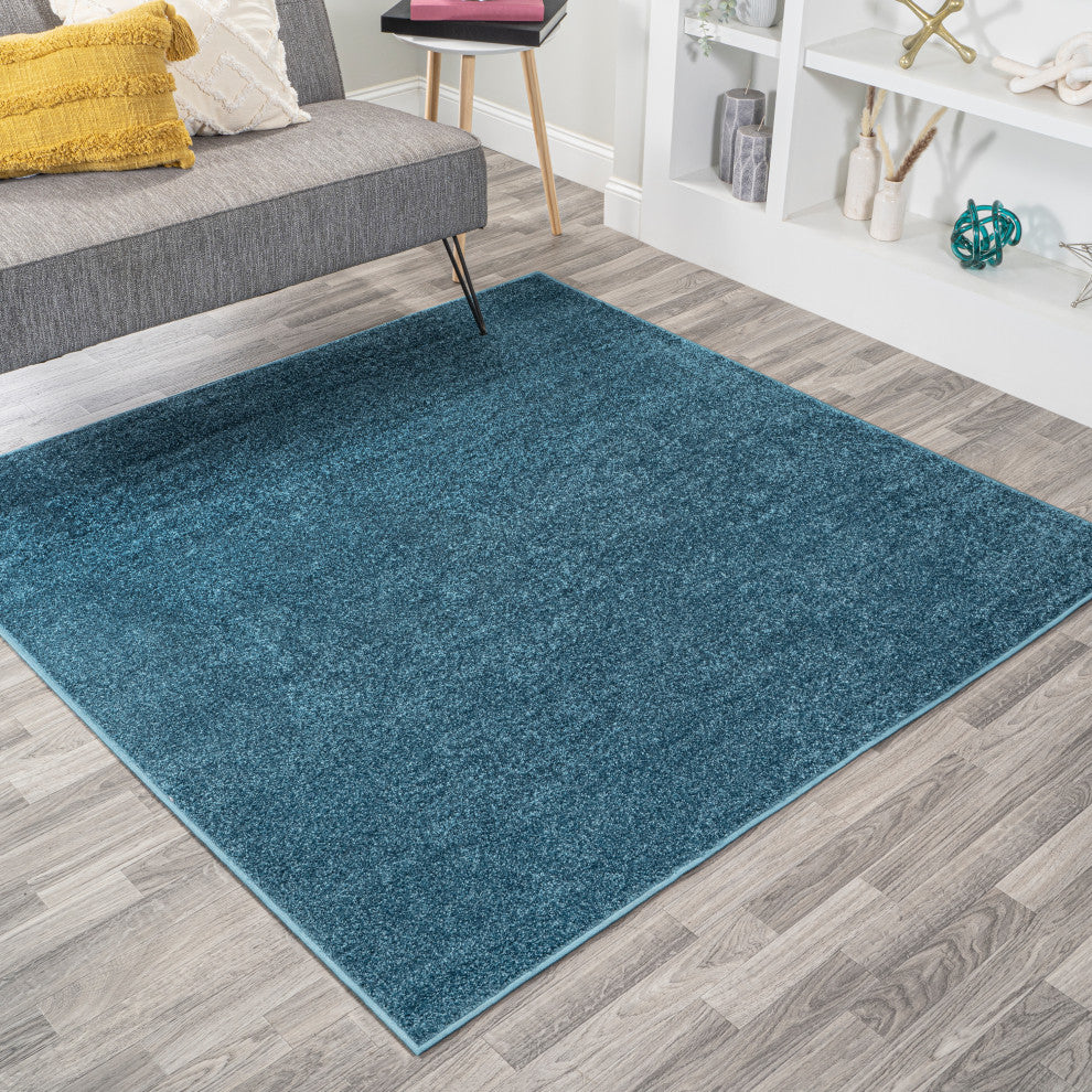 Haze Solid Low-Pile Turquoise 9' Square Area Rug