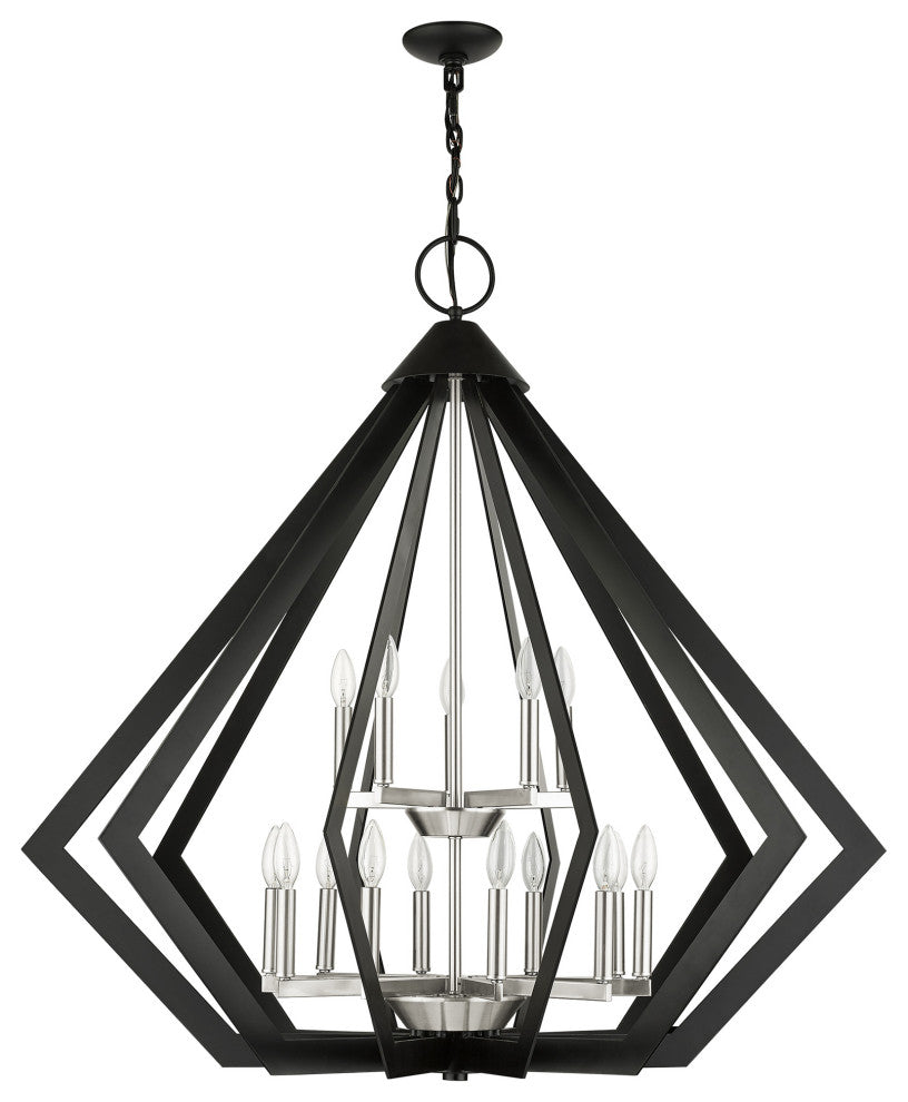 Black Geometric, Contemporary, Prismatic, Casual Foyer Chandelier
