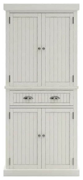 Tall Pantry Cabinet, 4 Doors & Large Drawer With Grooved Front Accent, Off White