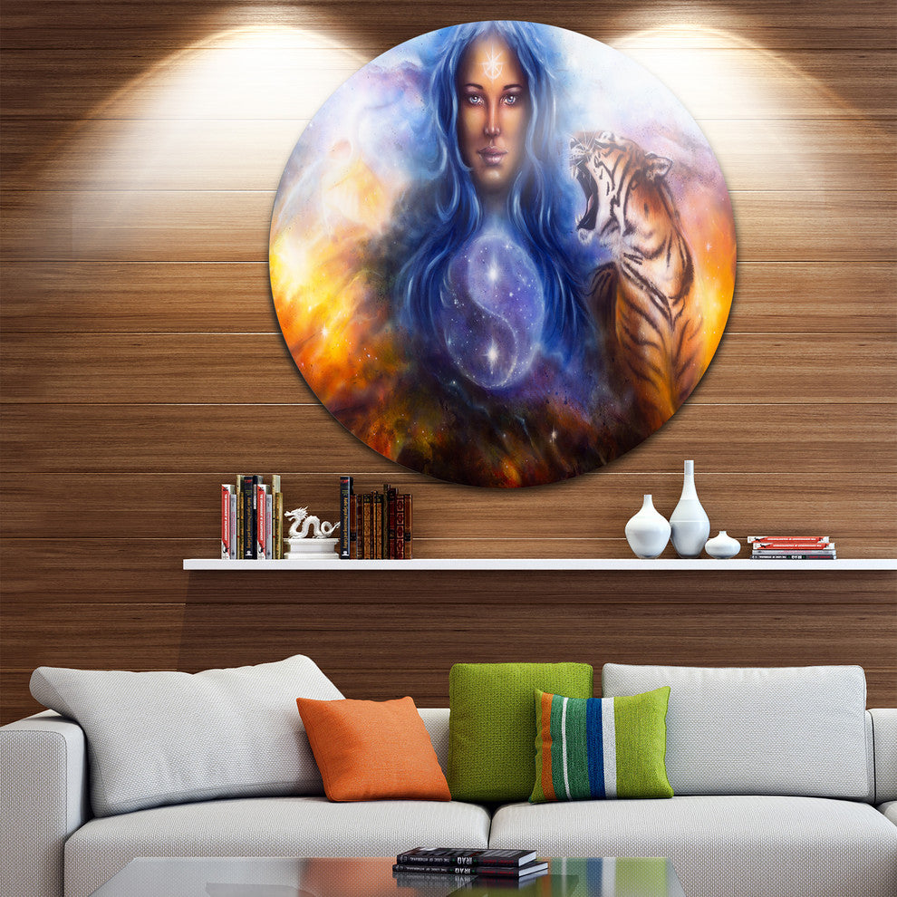 Female Goddess Lada, Portrait Large Disc Metal Wall Art, 11"