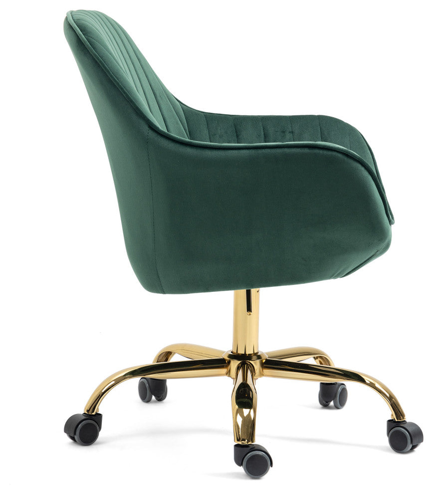 Gewnee 360Â° Dark Blue Velvet Swivel Chair With High Back, Green