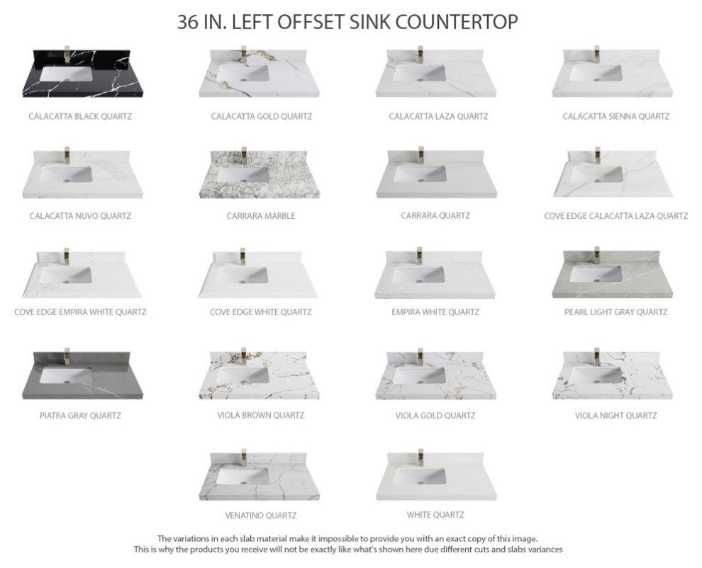 Santa Monica 36 Left Offset  Bath Vanity in Whitewashed Teak 2" Carrara Marble