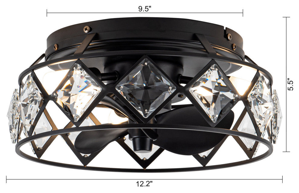 12.2 in. Indoor 3-Blade Crystal Ceiling Fan With Light and Remote Control