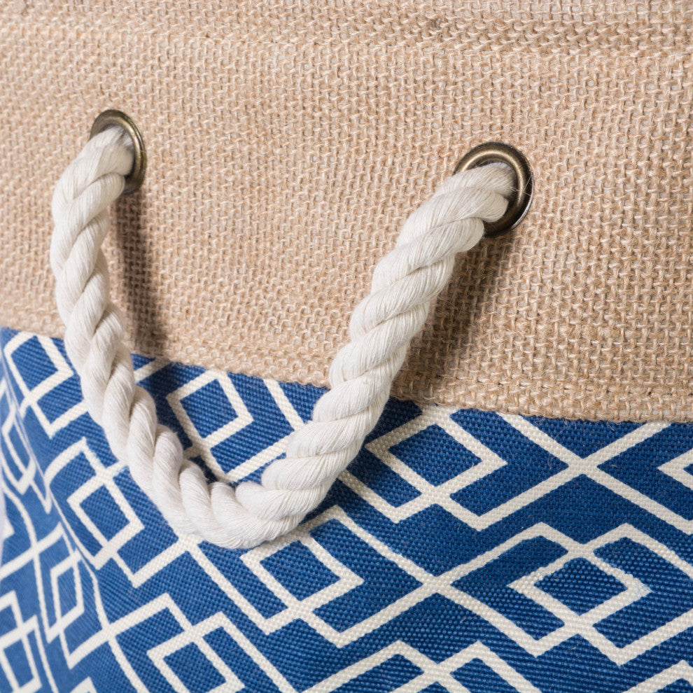 Burlap Bin Diamond Navy Rectangle Small 14"x8"x9"