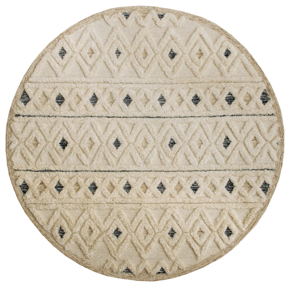 Tufted Geometric Diamonds and Stripes Round Rug, 6' Round