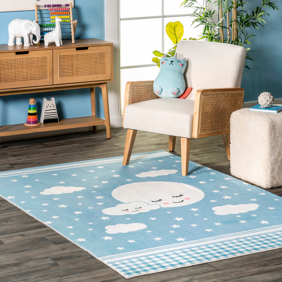 Nuloom Peaceful Night Washable Kids Rug, Blue 3' x 5'