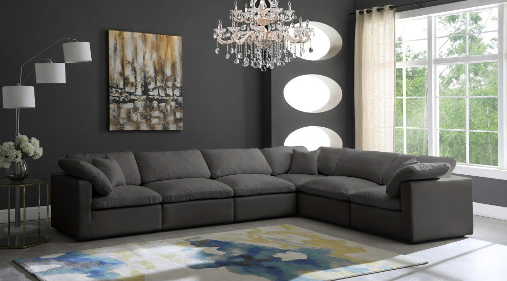Plush Velvet / Down Standard Comfort L-Shaped Modular Sectional, Gray, 6-Piece: 3 Armless Chair, 3 Corner Chair