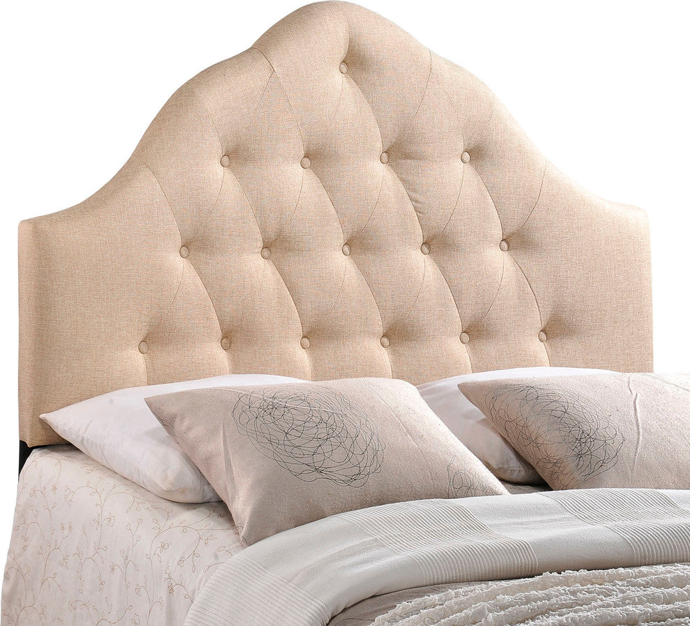 Modern Contemporary Queen Size Fabric Headboard, Beige Fabric
