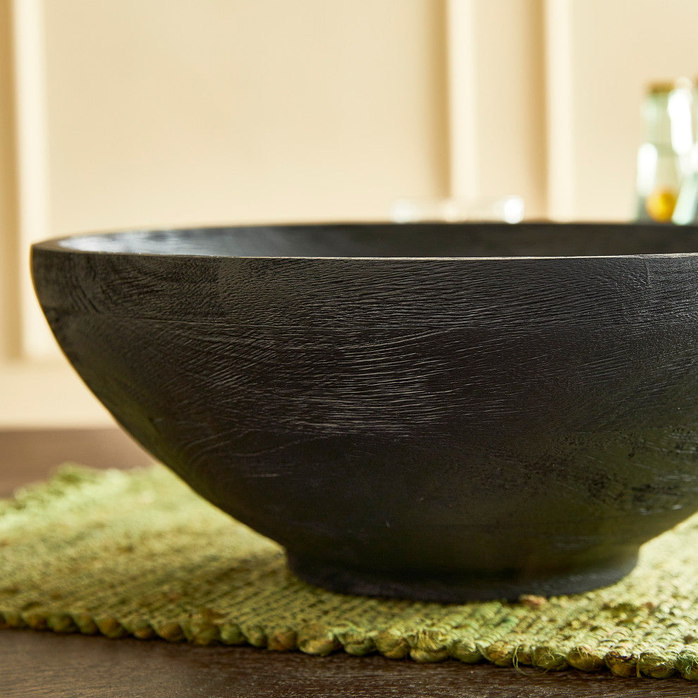 Contemporary Farmhouse Black Wood Serving Bowl 14 in Minimalist Salad Modern