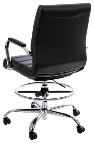 Mid-Back LeatherSoft Drafting Chair, Adjustable Foot Ring, Chrome Base, Black