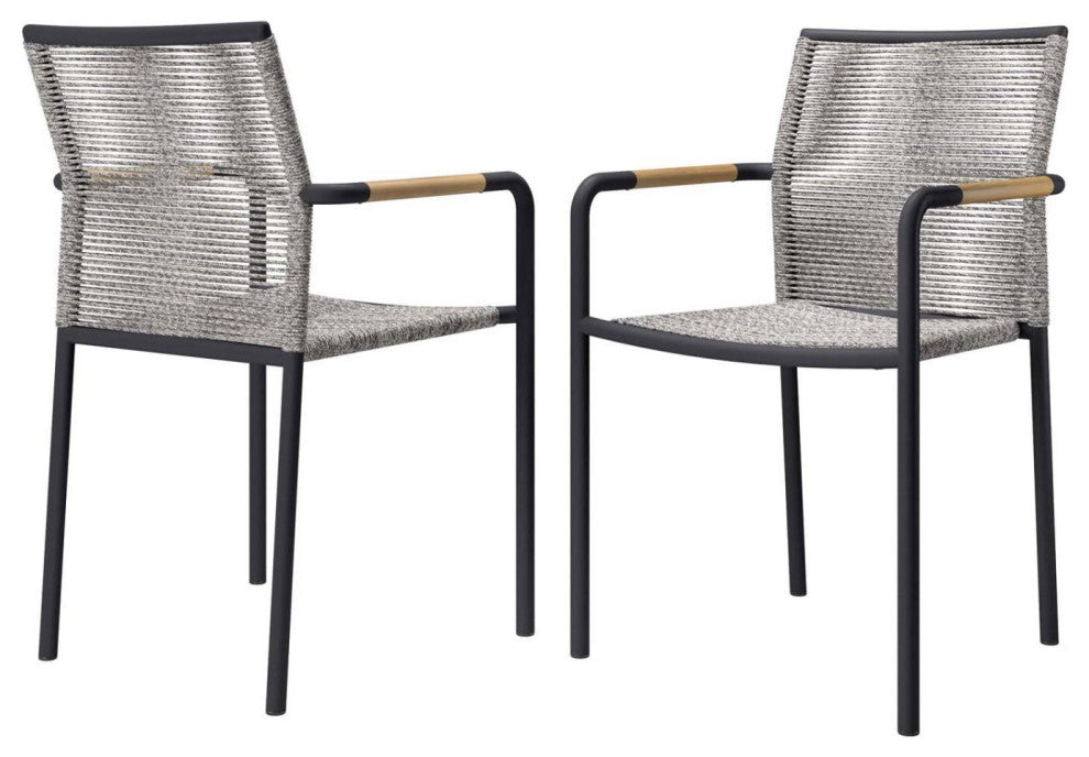 Side Dining Chair, Set of 2, Light Gray, Stainless Metal, Outdoor Garden