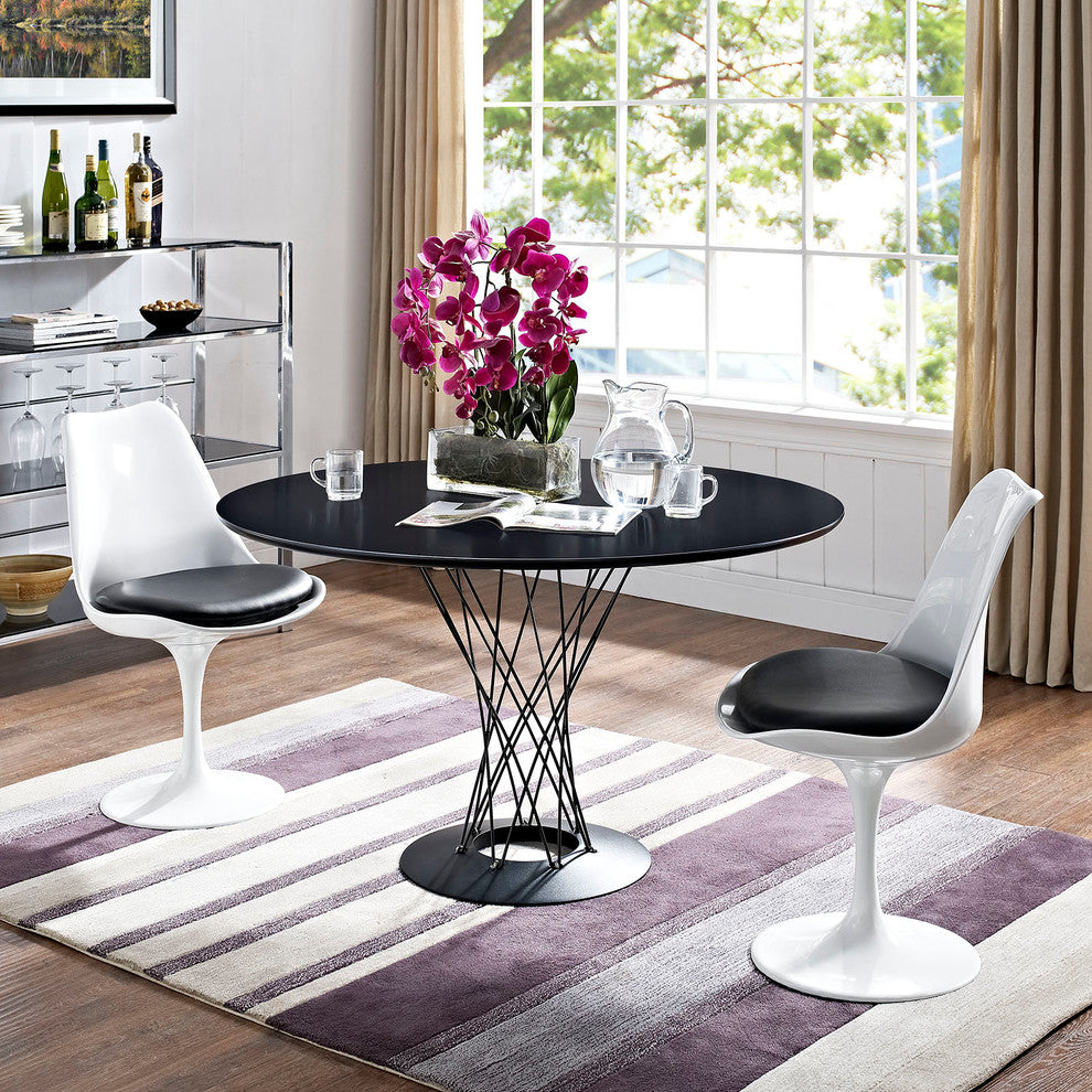 Modern Black Cyclone Round Wood Top Dining Table