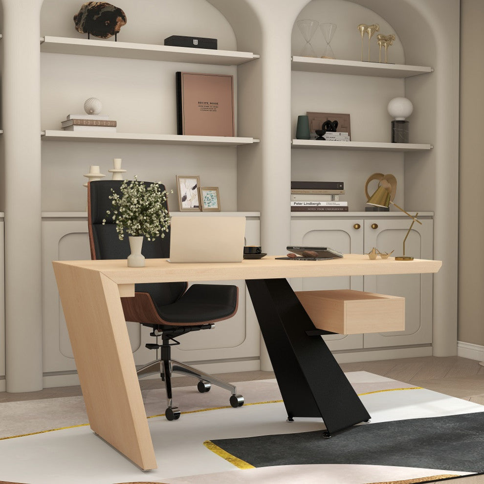 63" Rustic Industrial Natural Wooden Writing Desk for Office with Drawer