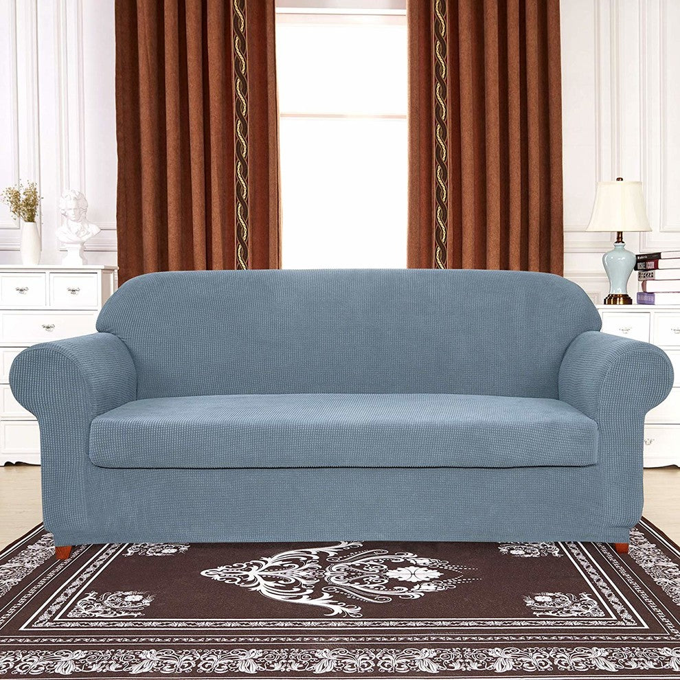 Subrtex 2-Piece Spandex Stretch Sofa Slipcover, Steel Blue, Sofa