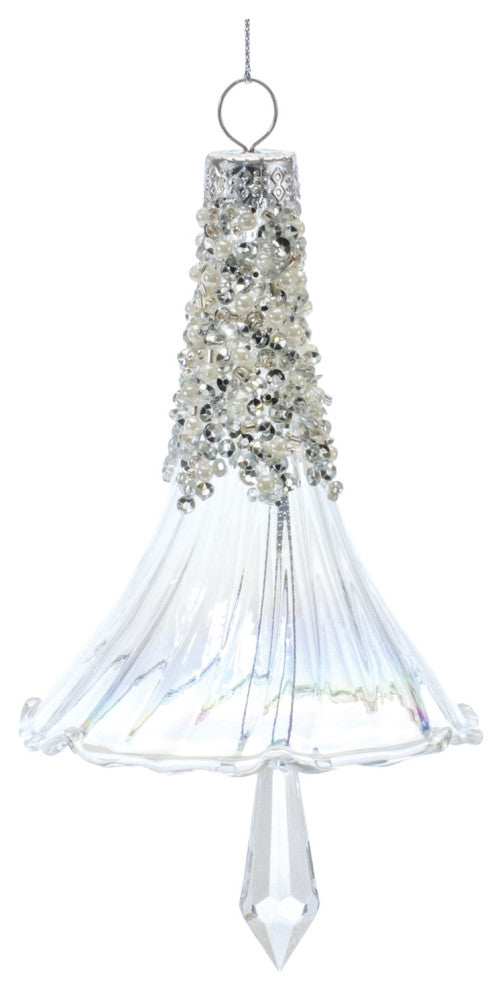 Beaded Irredescent Glass Bell Ornament, Set of 6