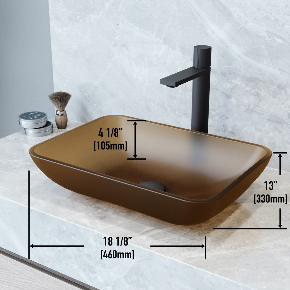 VIGO Sottile 18"L x 13"W x 4"H Glass Rectangular Vessel Bathroom Sink in Amber